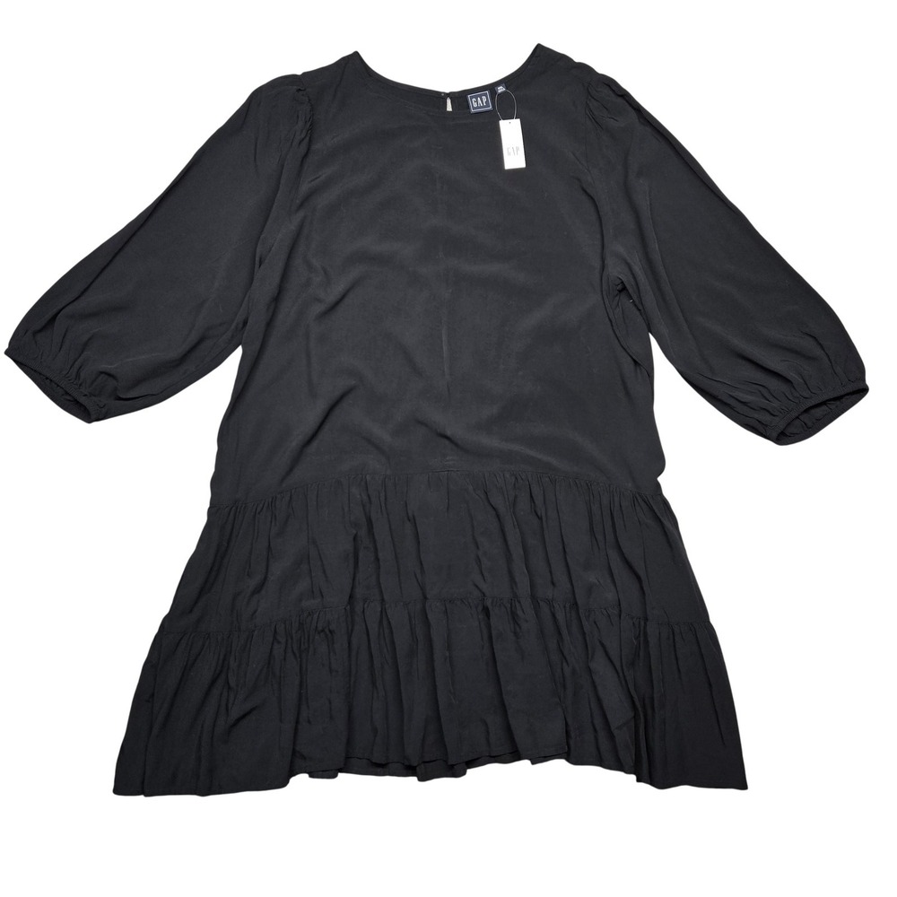 GAP Dress Womens 2XL Black Trapeze & Swing Knee Length Ruffle Layered‎ Rayon